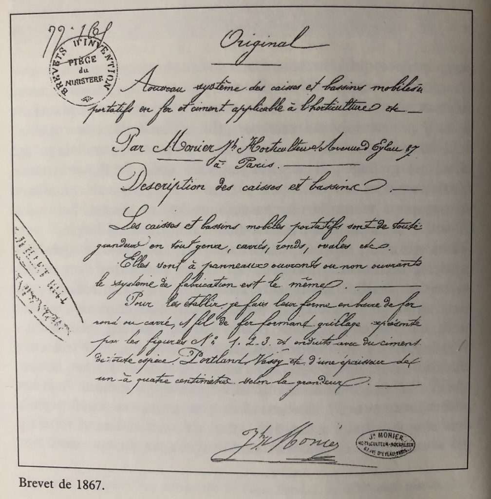 ciment armé Brevet Joseph Monier